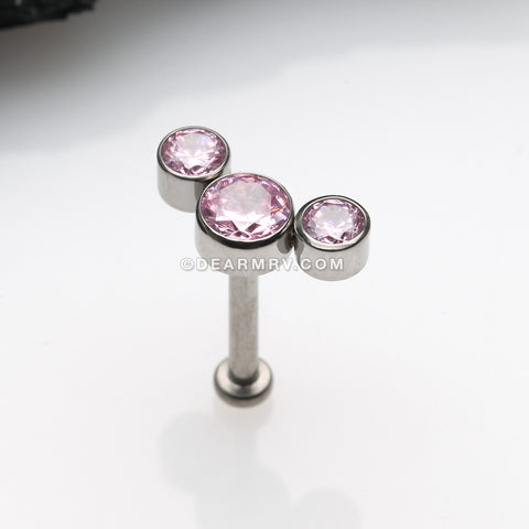 Implant Grade Titanium OneFit™ Threadless Journey Sparkle Trio Top Flat Back Stud Labret-Pink