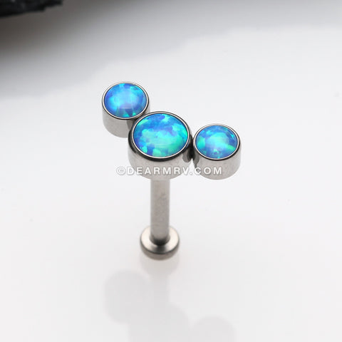 Implant Grade Titanium OneFit™ Threadless Journey Fire Opal Trio Top Flat Back Stud Labret-Blue Opal