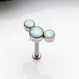Implant Grade Titanium OneFit™ Threadless Journey Fire Opal Trio Top Flat Back Stud Labret-White Opal