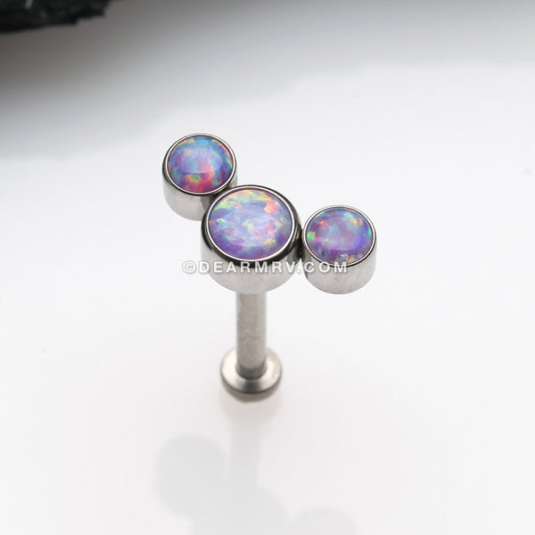 Implant Grade Titanium OneFit™ Threadless Journey Fire Opal Trio Top Flat Back Stud Labret-Purple Opal