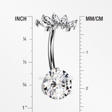Detail View 1 of Implant Grade Titanium OneFit Threadless Marquise Curve Top Belly Button Ring-Clear Gem
