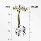 Detail View 1 of Implant Grade Titanium Gold PVD OneFit Threadless Marquise Curve Top Belly Button Ring-Clear Gem
