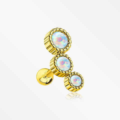 Golden Fire Opal Bubble Trio Sparkle Cartilage Tragus Barbell Earring-White Opal