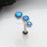 Fire Opal Bubble Trio Sparkle Cartilage Tragus Barbell Earring-Blue Opal