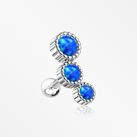 Fire Opal Bubble Trio Sparkle Cartilage Tragus Barbell Earring-Blue Opal