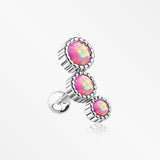 Fire Opal Bubble Trio Sparkle Cartilage Tragus Barbell Earring-Pink Opal