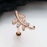 Rose Gold Sparkle Autumn Leaf Cartilage Tragus Barbell Earring-Clear
