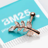 Rose Gold Sparkle Autumn Leaf Cartilage Tragus Barbell Earring-Clear