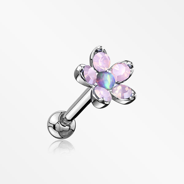 Opalite Delight Fire Opal Flower Cartilage Tragus Barbell Earring-Purple Opal