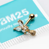 Golden Dainty Sparkle Butterfly Dangle Cartilage Tragus Barbell Earring-Clear