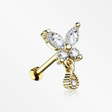 Golden Dainty Sparkle Butterfly Dangle Cartilage Tragus Barbell Earring-Clear