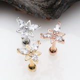 Golden Tri-Marquise Floral Sparkle Cartilage Tragus Barbell Earring-Clear