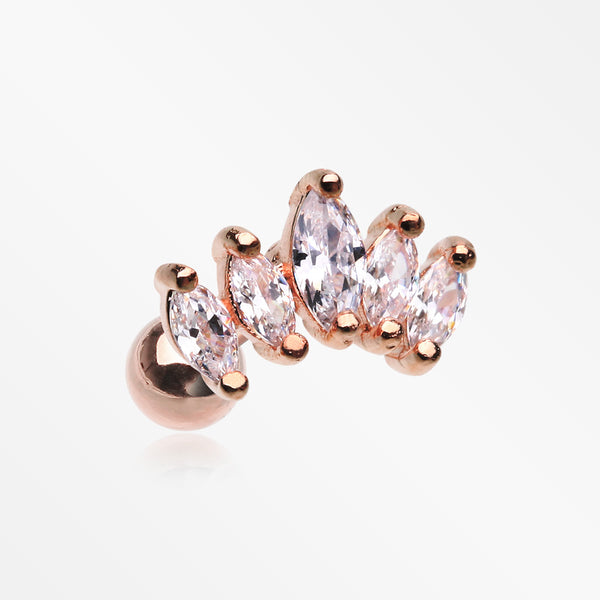 Rose Gold Journey Marquise Sparkle Cartilage Tragus Stud Barbell Earring-Clear