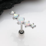 Fire Opal Journey Curve Prong Set Cartilage Tragus Barbell Earring-White Opal