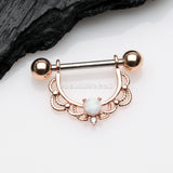 A Pair of Rose Gold Turan Fire Opal Sparkle Dangle Nipple Shield-White Opal
