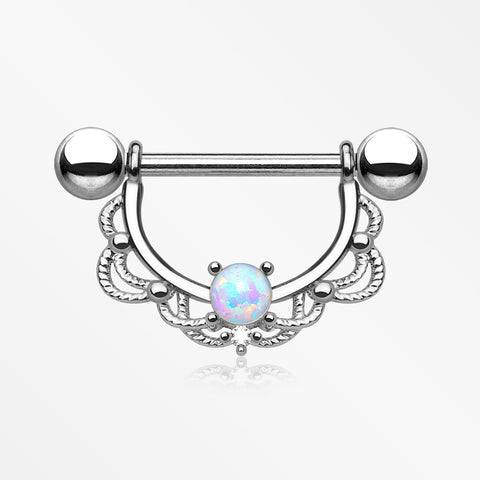 A Pair of Turan Fire Opal Sparkle Dangle Nipple Shield-White Opal