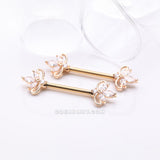 Detail View 1 of A Pair of Golden Royal Floral Spear Sparkle Elegance Nipple Barbell-Clear Gem