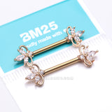 Detail View 3 of A Pair of Golden Royal Floral Spear Sparkle Elegance Nipple Barbell-Clear Gem