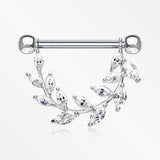 A Pair of Marquise Sparkle Allure Leaves Dangle Nipple Shield-Clear