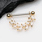 A Pair of Golden Marquise Sparkle Allure Leaves Dangle Nipple Shield-Clear