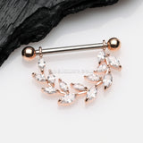 A Pair of Rose Gold Marquise Sparkle Allure Leaves Dangle Nipple Shield-Clear
