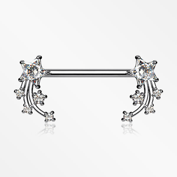 A Pair of Shooting Star Sparkles Nipple Barbell-Clear Gem
