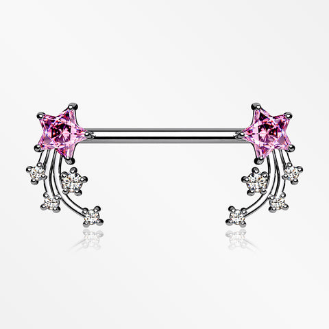 A Pair of Shooting Star Sparkles Nipple Barbell-Pink
