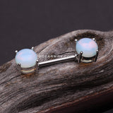 A Pair of Opalite Stone Prong Nipple Barbell Ring