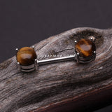 A Pair of Tiger Eye Stone Prong Nipple Barbell Ring