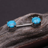A Pair of Turquoise Stone Prong Nipple Barbell Ring