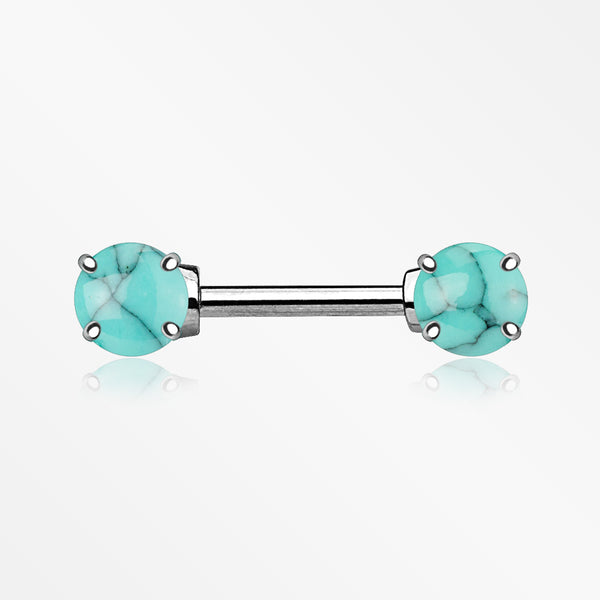 A Pair of Turquoise Stone Prong Nipple Barbell Ring
