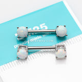 A Pair of Fire Opal Prong Set Sparkle Nipple Barbell-White Opal