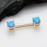 A Pair of Golden Fire Opal Prong Set Sparkle Nipple Barbell-Blue Opal