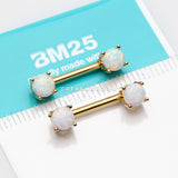 A Pair of Golden Fire Opal Prong Set Sparkle Nipple Barbell-White Opal