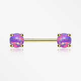 A Pair of Golden Fire Opal Prong Set Sparkle Nipple Barbell-Purple Opal
