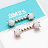A Pair of Rose Gold Fire Opal Prong Set Sparkle Nipple Barbell-White Opal