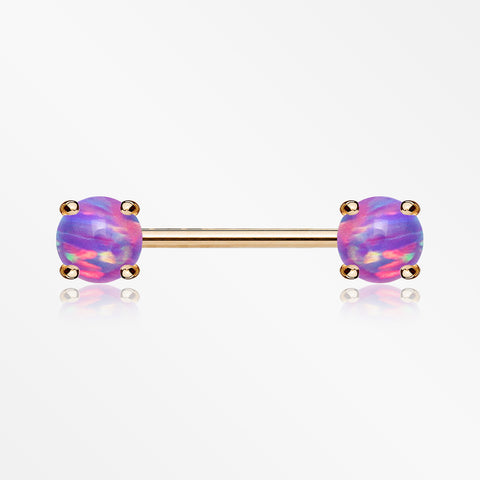 A Pair of Rose Gold Fire Opal Prong Set Sparkle Nipple Barbell-Purple Opal