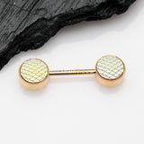 A Pair of Golden Iridescent Mermaid Scale Nipple Barbell-Iridescent Pink