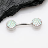 A Pair of Iridescent Mermaid Scale Nipple Barbell-Iridescent Pink