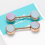 A Pair of Rose Gold Iridescent Mermaid Scale Nipple Barbell-Iridescent Pink