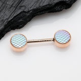 A Pair of Rose Gold Iridescent Mermaid Scale Nipple Barbell-Iridescent Pink