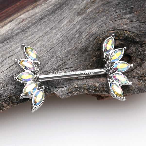 Detail View 1 of A Pair of Brilliant Marquise Sparkle Floral Nipple Barbell-Aurora Borealis