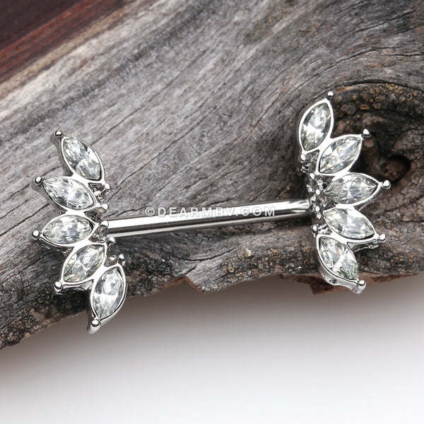 Detail View 1 of A Pair of Brilliant Marquise Sparkle Floral Nipple Barbell-Clear Gem