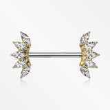 A Pair of Golden Brilliant Marquise Sparkle Floral Nipple Barbell-Clear Gem
