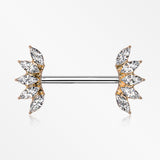 A Pair of Rose Gold Brilliant Marquise Sparkle Floral Nipple Barbell-Clear Gem