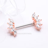 Detail View 1 of A Pair of Rose Gold Brilliant Marquise Sparkle Floral Nipple Barbell-Clear Gem