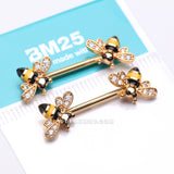 Detail View 3 of A Pair of Golden Adorable Bumble Bee Sparkle Nipple Barbell-Clear Gem