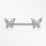 A Pair of Brilliant Sparkle Marquise Butterfly Nipple Barbell-Clear Gem