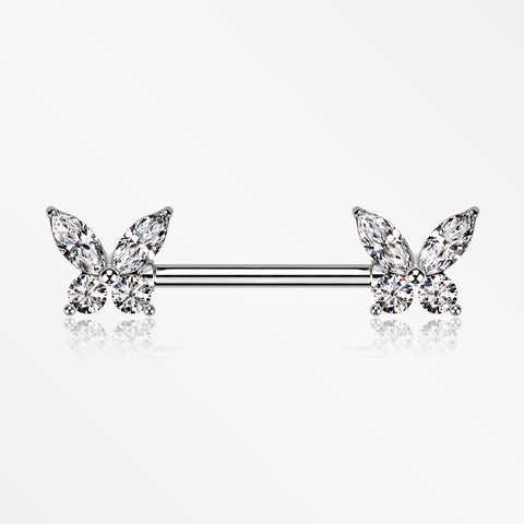 A Pair of Brilliant Sparkle Marquise Butterfly Nipple Barbell-Clear Gem