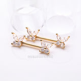 Detail View 1 of A Pair of Golden Brilliant Sparkle Marquise Butterfly Nipple Barbell-Clear Gem